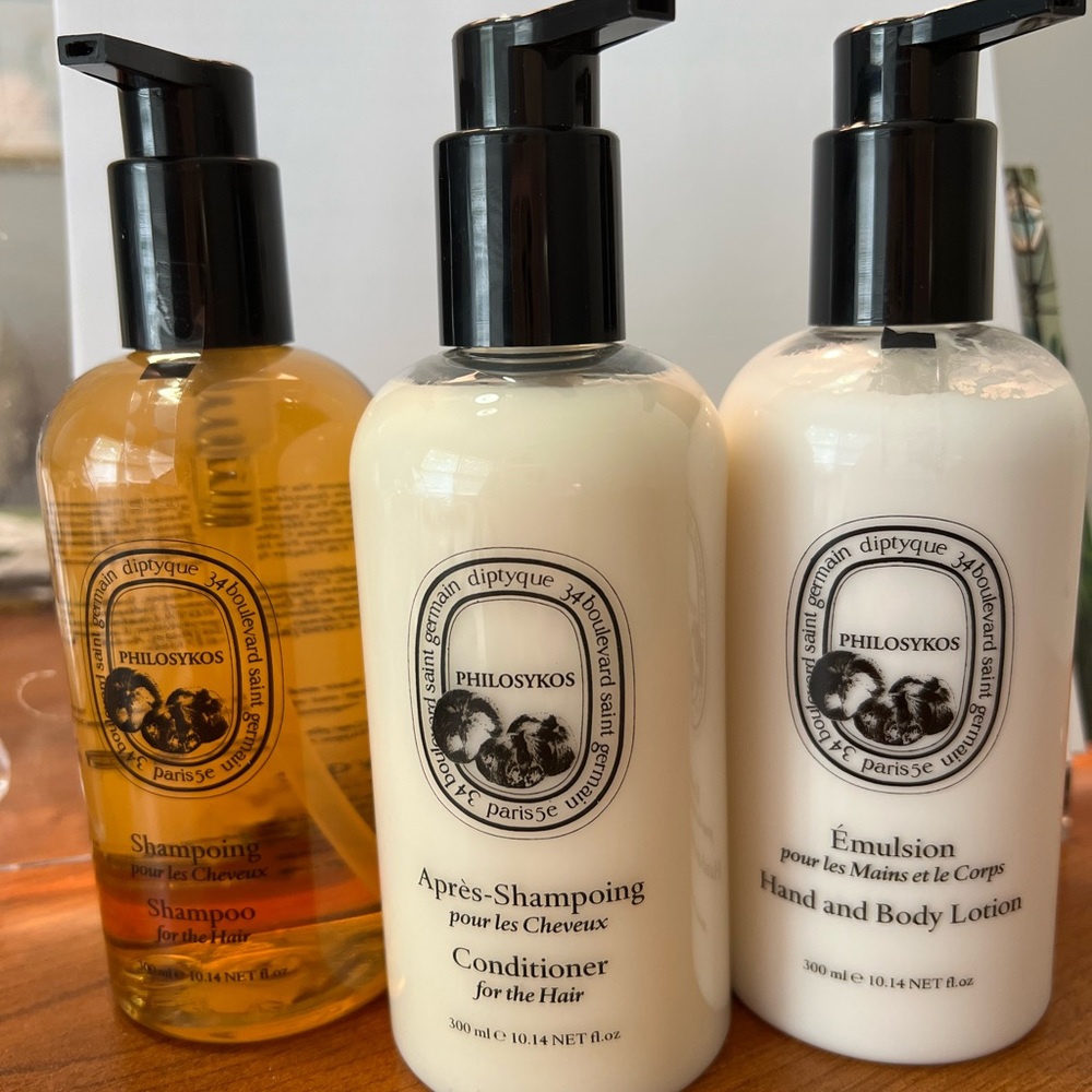 DIPTYQUE .  PHILOSYKOS.  Shampoo, conditioner and hand & body lotion